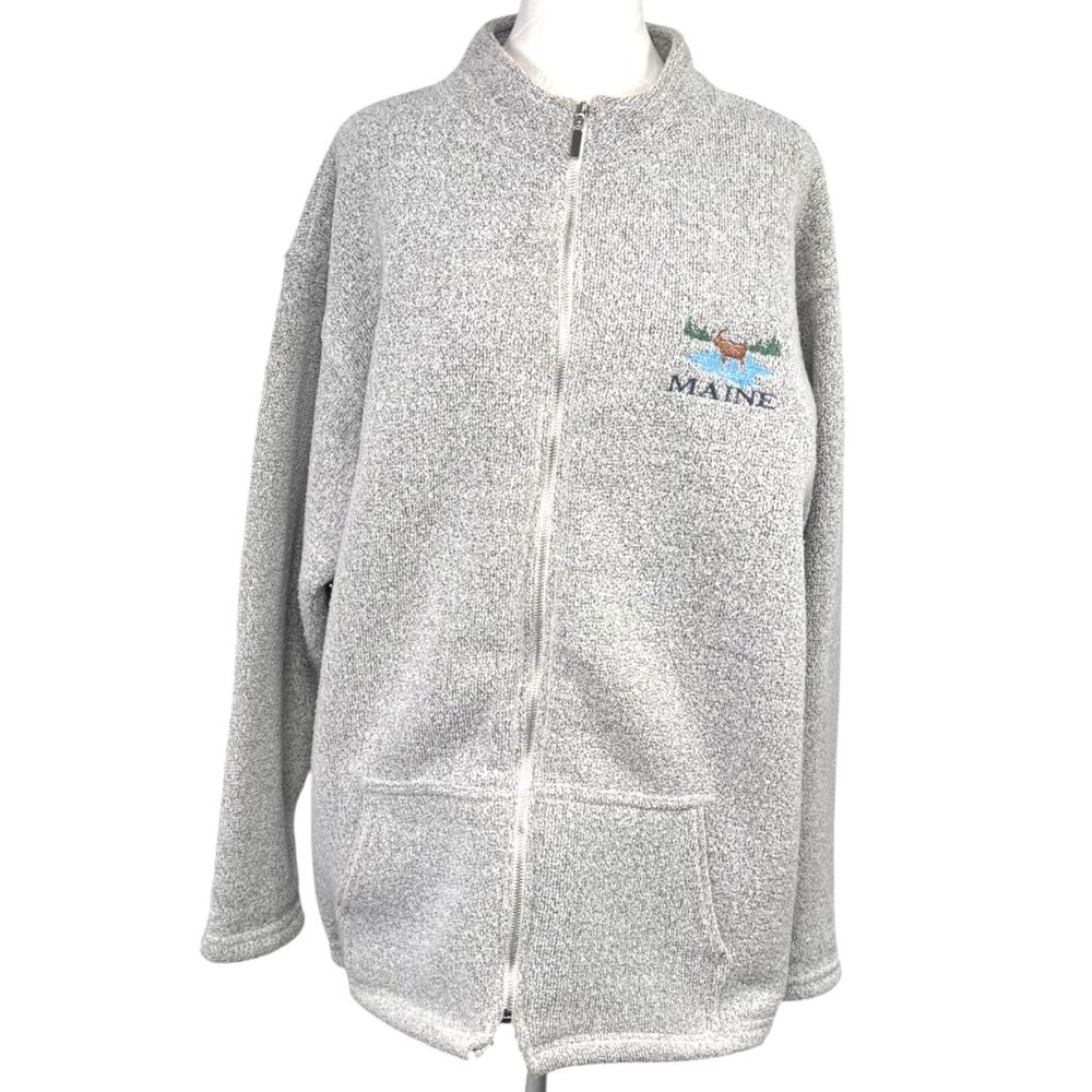 Vintage Zip Up Sweatshirt Jacket Maine Moose Gray USA Large